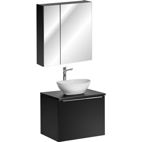 Ensemble meuble vasque à poser + cabinet miroir - 60 cm - Rosario Black - Livraison gratuite