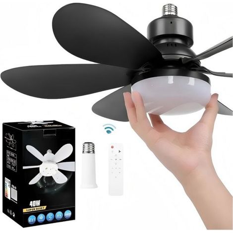 Ventilateur Plafonnier Ampoule - 6 Pales - 40 W - Diamètre 520 Mm - Rallonge 95 Mm - Télécommande Incluse (1/2)