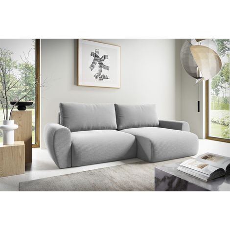 Ecksofa Schlafsofa GALAN Stoff Poso Hellgrau Ottomane Rechts