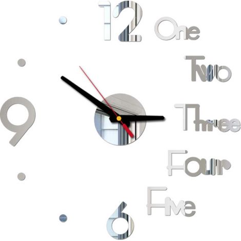 Horloge Murale Autocollant Miroir 3D - DIY Décoration Intérieure - Mouvement Silencieux - Fonctionne sur Pile AA - 1 Unité (1/5)