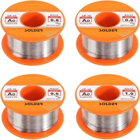 Fil à souder 4 rouleaux 50g – Étain électrolytique avec flux intégré – Diamètres 0,6/0,8/1 mm – Pour soudures électroniques (1/5)