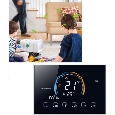 Termostato intelligente per la casa con controllo della temperatura LCD e touch screen BHT8000GC Nero per gas/acqua AC95-240V - PC+ABS, Dimensioni 13x9x4cm (1/4)