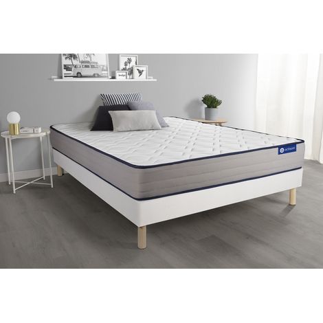 Actisom – Ensemble matelas mémoire de forme 140x200 cm 5 zones de confort – Sommier tapissier à lattes démontable 14 cm – Épaisseur 22 cm - 5zones (1/5)