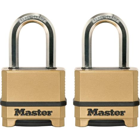 Master Lock, Lucchetto resistente alle intemperie con combinazione ripristinabile per uso esterno, confezione da 2, M175LFEC2, oro, 3 x 5,1 x 9,8 cm