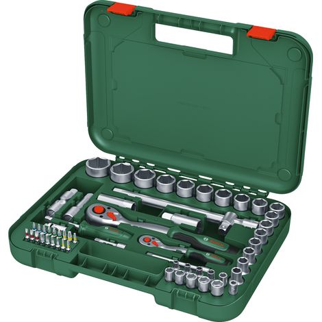 Bosch – Coffret cliquet et douilles 57 pièces – 1/4" et 1/2" – Softgrip pour confort – Accès facile dans espaces confinés