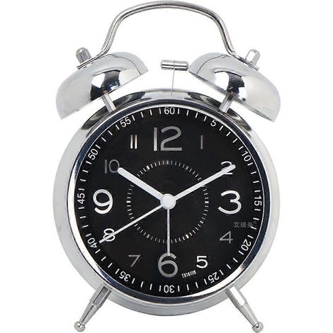 Petit réveil étudiant en fer forgé, réveil de bureau silencieux pour enfants, horloge à quartz créative - Noir (1/5)