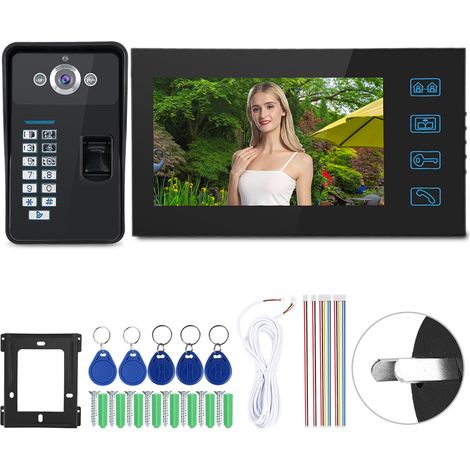 Kit sonnette vidéo filaire 7 pouces TFT LCD avec empreinte digitale RFID carte, système de sécurité interphone visuel, prise AU 100-240V (1/5)