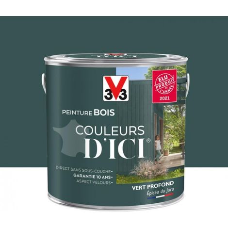 V33 – Peinture bois extérieur 2 L – Vert profond – Rendu velours – Convient pour tous types de bois – Application intérieure et extérieure (1/5)