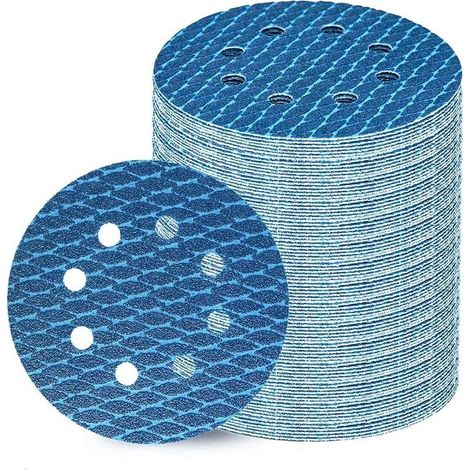 Lot de 80 disques de ponçage Velcro de 125 mm, grain 100, 8 trous, idéaux pour les ponceuses orbitales aléatoires et les ponceuses à disque Velcro de 125 mm. (1/5)