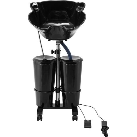 Bac à Shampoing Portable, Lavabo Lave Cheveux Hauteur et Angle Réglables, avec Pompe, Tuyau de Vidange, 2 Seaux, 2 Pommes de Douche, Évier pour Laver Cheveux, Salon de Coiffure de Beauté, Noir (1/5)