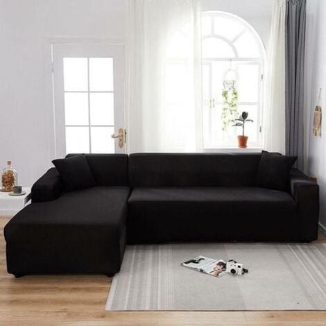 Housse imperméable tout compris de couleur unie extensible cm 90-140 tissu noir (1/5)