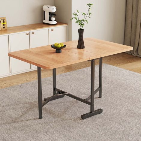 Table à manger extensible 120x80 cm effet bois naturel, table pliante avec rangement, structure métal robuste pour cuisine et salon (1/5)