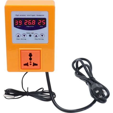 Thermostat Numérique avec Affichage Digital et Capteur - Régulateur de Température AC110‑240V Prise US Orange (1/5)