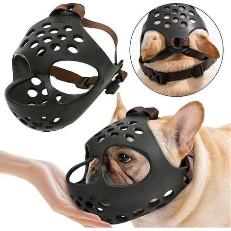 Muselière pour bouledogues français et anglais à museau court, en silicone souple et respirant, plate, idéale pour mordre, mâcher, lécher et couper les poils, CJY XL (1/5)