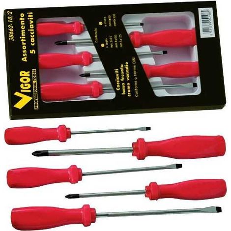 Destornilladores Vigor Red-Grip Serie 5 Piezas
