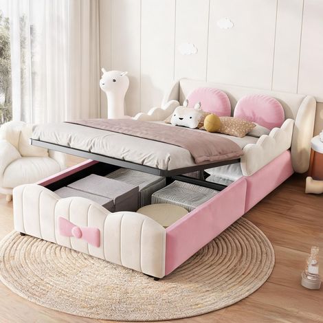 Cadre de lit beige en velours 212 x 103,5 x 61 cm (1/5)