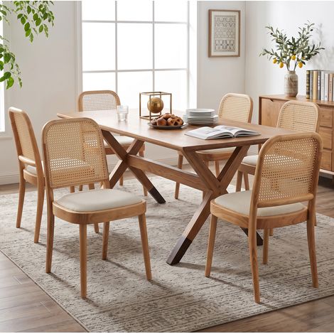 Set di 4 sedie da pranzo 52x45x84 cm in legno e rattan naturale (1/5)