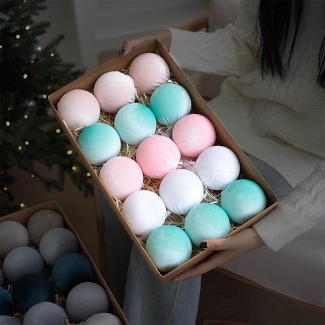 Boule De Noel - 15 Pièces - Diamètre 8 Cm - Velours Floqué - Pour Arbre De Noël Intérieur (1/5)