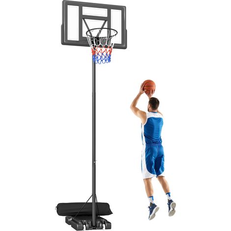 Panier de basket Canestro reglable avec base remplissable et roues en acier et PE noir 90x60x135-305 cm (1/5)