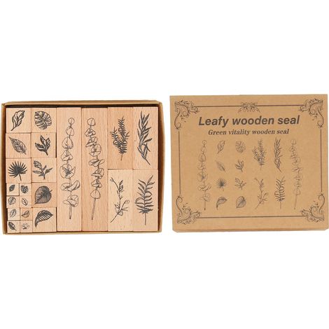 Lot de 22 tampons en bois motif plantes, DIY tampon monté pour artisanat, journal, peinture, type 2 (1/5)