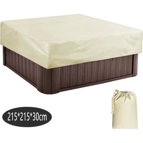 Housse/Bache pour Bain à Remous Carrée Couverture de Spa de Jardin Tissu 190t Imperméable Protection UV, café, 215x215x30cm (1/4)