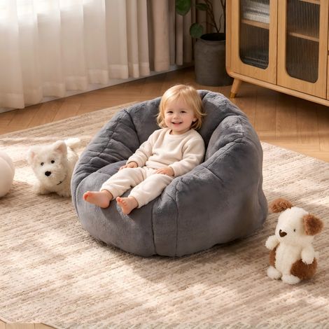 Canapé-Pouf 1 place doux format – Sans montage – Adapté coin lecture salon chambre enfant – Design pour enfants – 75×70×52 cm – Gris (1/5)