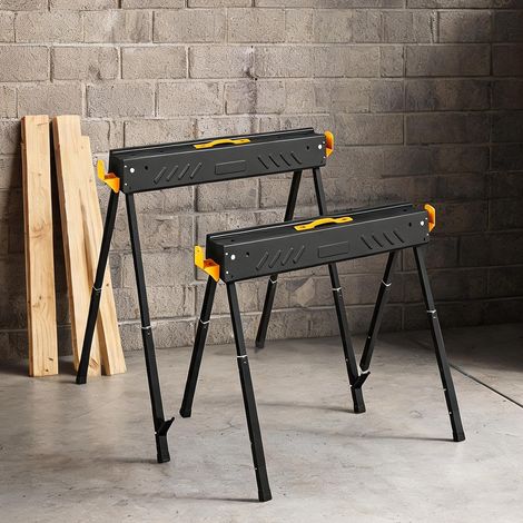 Paire de tréteaux pliables réglables en métal pour sciage (1/5)