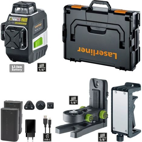 Laserliner – Laser à lignes 360° vert – Laser tridimensionnel avec 2 lignes verticales – Portée 30m – Rechargeable USB-C – Support mural inclus (1/2)