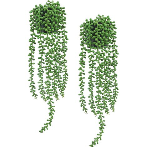Lot de 2 plantes artificielles à suspendre en pot, fausse guirlande de perles, fausses plantes succulentes pour la décoration murale de la maison ou du bureau (1/5)