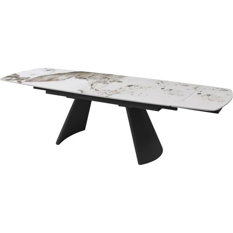 Dimo Tavolo Allungabile Finlay 200 – 280 x 100 H 76 cm – Piano in Ceramica Beige Marrone con Gambe Nere (1/3)