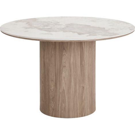 Azura Home Design – Table de salon ronde effet marbre – Ø 120 cm – Pied cylindrique en bois – Design contemporain pour 4 à 6 convives