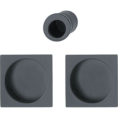 Ensemble de cosses pour porte coulissante sans serrure, rosace carrée Noir mat (1/3)