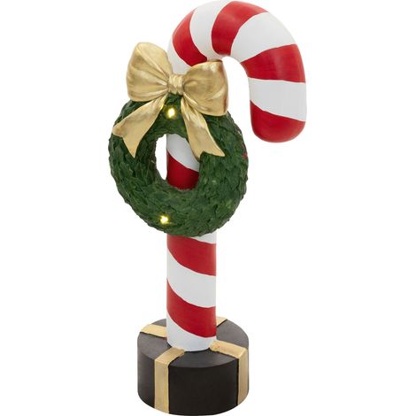 ECD Germany Zuckerstange-Dekofigur mit LED-Beleuchtung Weihnachtsdeko Innen, Zuckerstange Stab mit Kranz 30 cm & Schleife, Weihnachtsfigur Batteriebetrieben, Weihnachten-Deko für Wohnzimmer, H: 68 cm (1/5)