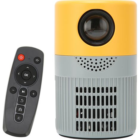 Projecteur Mini HD 1080P Portable avec Son Cinéma, Double Ventilateur, Compatible Films/DVD, 100‑240V, Design Jaune Gris, Prise Européenne