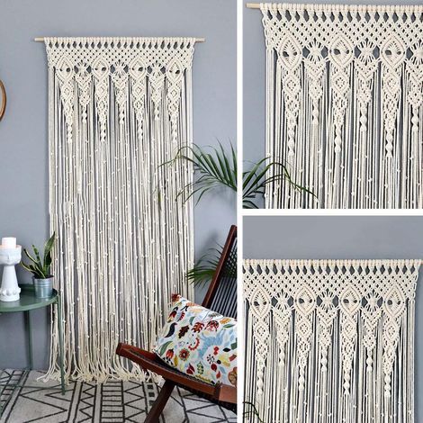 Rideau mural en macramé - Rideau bohème fait main, tenture murale en macramé - Décoration murale pour porte et fenêtre, chambre, 180 x 90 cm - RWrideau (1/4)