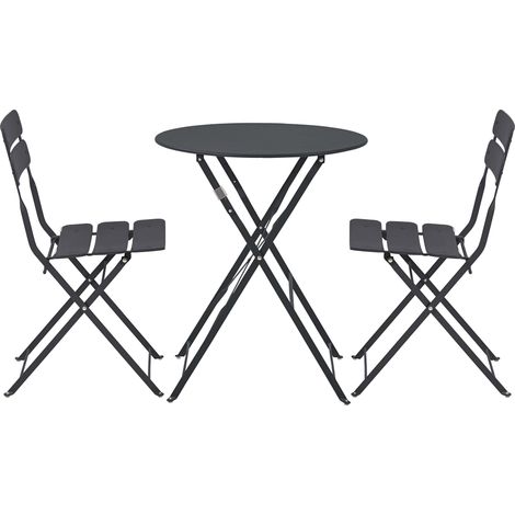 Table de terrasse ronde pliante et 2 chaises pliantes anthracite