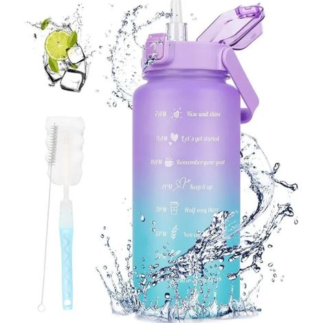 Gourde Sport 2L - Bouteille d'eau avec Paille et Marqueur de Temps de Motivation pour Sport, Fitness, Plein air, Randonnée (1/5)