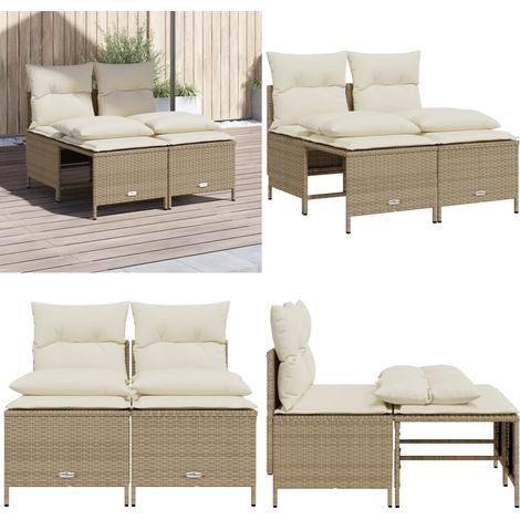Salon de jardin avec coussins 4 pcs beige résine tressée - Ensemble Salon De Jardin - Salon De Jardin Extérieur - Mobilier De Jardin - Chaise Longue - Pouf - Home & Living