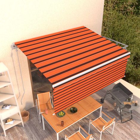 Toldo retráctil automático con persiana naranja/marrón 4,5x3 m