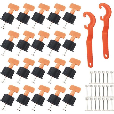 Kit de Croisillon Carrelage Autonivelant, 20 Pcs Système de Nivellement Leveller de Carrelage Réutilisable, avec 2 Pcs Clé Spéciale and 20 pcs aiguille en acier