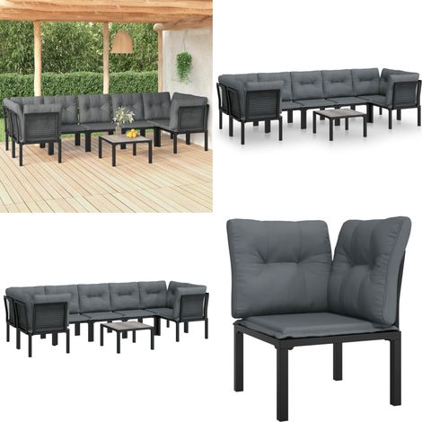 Salon de jardin 8 pcs noir et gris résine tressée - Salon De Jardin - Mobilier Extérieur - Set Salon De Jardin - Table Basse Jardin - Chaises Jardin - Home & Living (1/5)