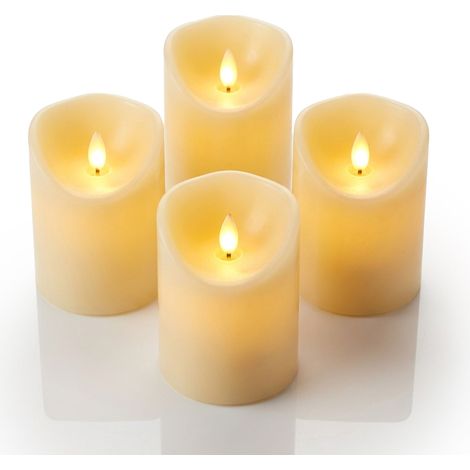 Relaxdays Velas Led con Temporizador Set de 4, Flama Móvil, 10x7,5 cm, sin Llama, Eléctricas, Pilas no Incluidas, Crema (1/5)