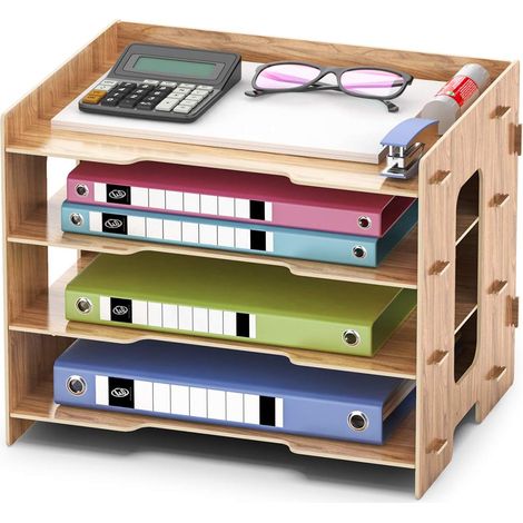 Trieur de Documents A4 Organiseur de Bureau Organiseur de Rangement en Bois Classeur pour Le Bureau(332427cm) (1/5)