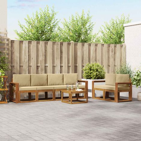 Outdoor-Sofagarnitur 7 pcs Natur und Beige Massivholz Akazie