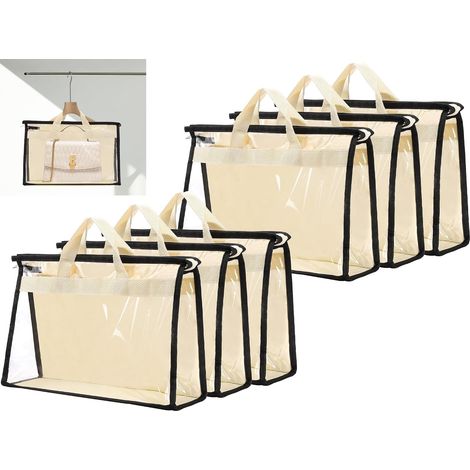 Lot de 6 sacs à poussière transparents pour sacs à main, organisateurs de rangement avec fermeture éclair et poignée, pour le rangement à suspendre au placard (6 pièces S) (1/5)