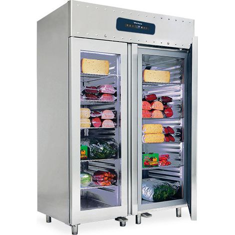 Congélateur 1400 litres en inox GN 2/1 avec portes en verre, -10°/-25°C, isolation 75 mm 1340x800x2090 mm - VIRTUS