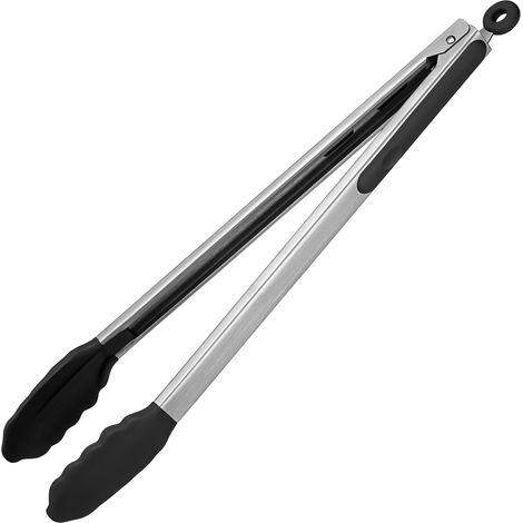 1 Pince de cuisine 41 cm Acier inoxydable Silicone Résistant chaleur 315 ℃ Embouts antiadhésifs Barbecue