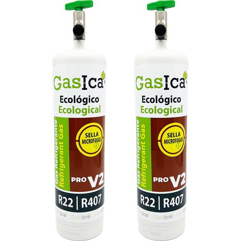 Pack 2 GASICA V2 PRO 400g  Sustituto Ecológico R22 R407C  Incluye Válvula  Sellador de Fugas y Alta Eficiencia