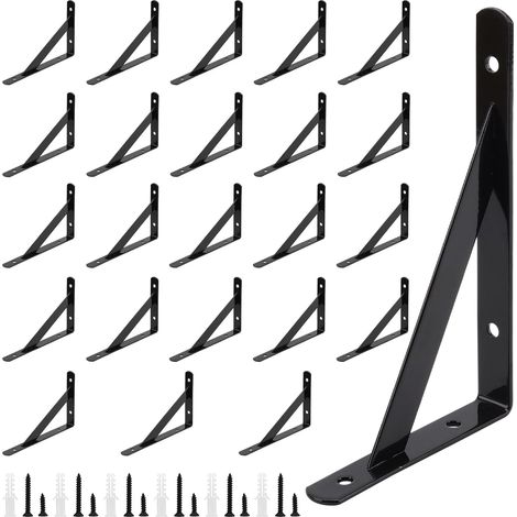 24PCS 6 Inch Black Shelf Brackets, 15cm Wall Triangle Shelving Brackets, 90 Degree Right Angle Supporter with Screw for Bookshelf (1/5)