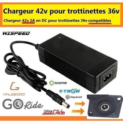 pair Chargeur 42v - Wispeed - T855 - Compatible batterie 36v - Prise DC 2.5mm - Noir (1/4)